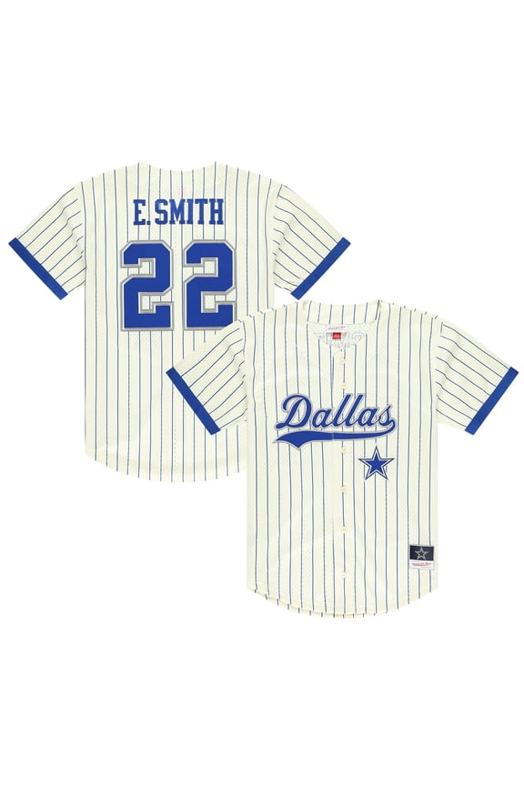 Men's Mitchell & Ness Emmitt Smith Cream Dallas Cowboys Name & Number Mesh Button-Up Baseball Jersey
