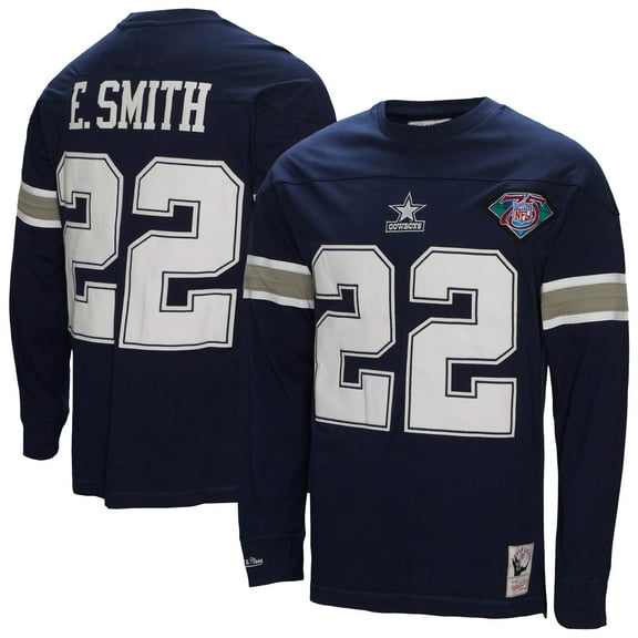 Men's Mitchell & Ness Emmitt Smith Navy Dallas Cowboys Throwback Retired Player Name & Number Long Sleeve Top