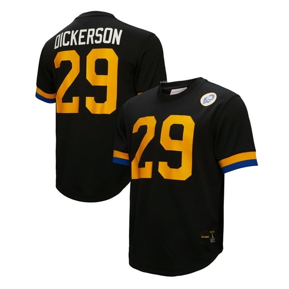 Men's Mitchell & Ness Eric Dickerson Black Los Angeles Rams Retired Player Name & Number Mesh Top