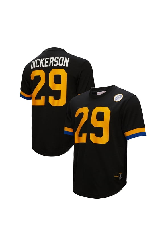 Men's Mitchell & Ness Eric Dickerson Black Los Angeles Rams Retired Player Name & Number Mesh Top