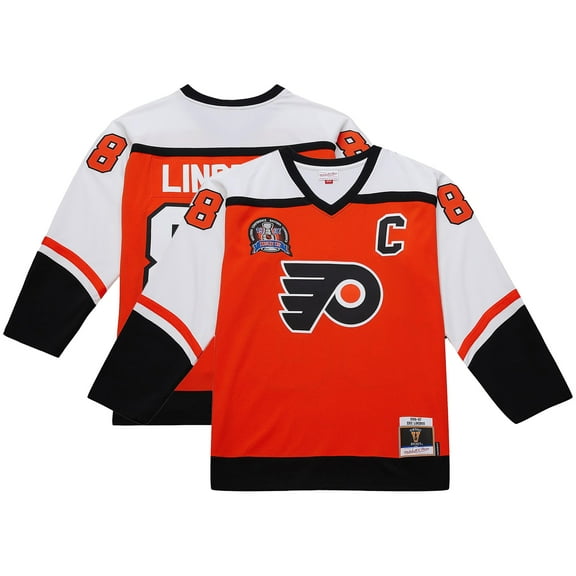 Men's Mitchell & Ness Eric Lindros Orange Philadelphia Flyers Big & Tall 1996-97 Blue Line 2.0 Jersey