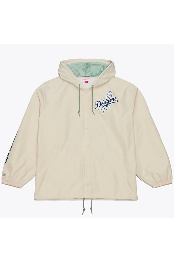 Men's Mitchell & Ness Fernando Valenzuela Cream Los Angeles Dodgers Full-Snap Yacht Rock Name & Number Hooded Coach's
