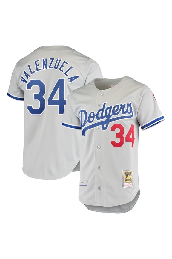 Men's Mitchell & Ness Fernando Valenzuela Gray Los Angeles Dodgers Road 1981 Cooperstown Collection Authentic Jersey