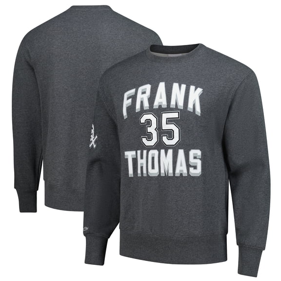 Men's Mitchell & Ness Frank Thomas Heather Charcoal Chicago White Sox Legends Collection Vintage Logo Name & Number
