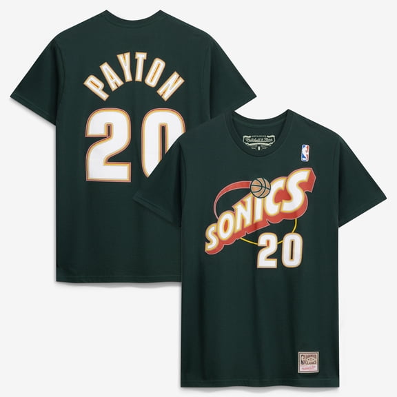 Men's Mitchell & Ness Gary Payton Green Seattle SuperSonics Hardwood Classics Stitch Name & Number T-Shirt