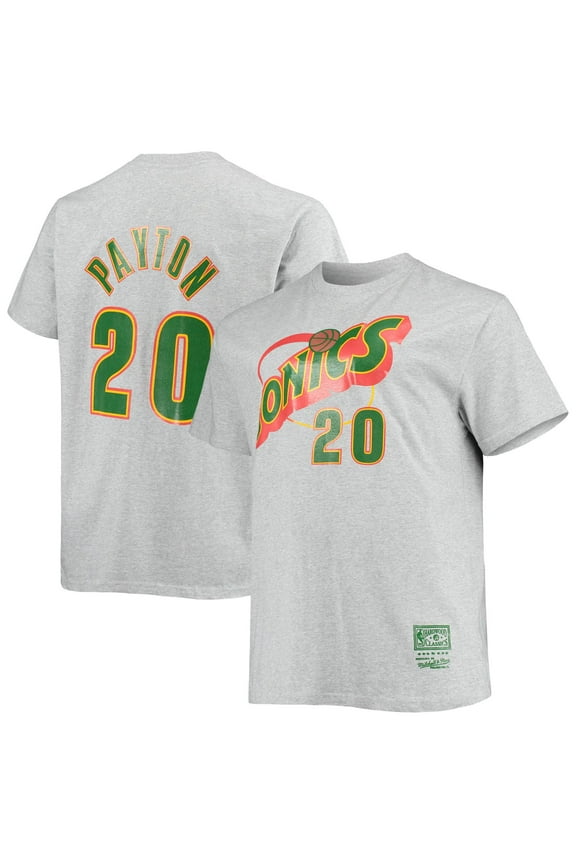 Men's Mitchell & Ness Gary Payton Heathered Gray Seattle SuperSonics Big & Tall Hardwood Classics Name & Number T-Shirt