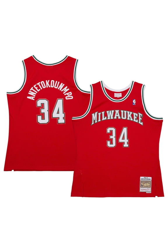 Men's Mitchell & Ness Giannis Antetokounmpo Red Milwaukee Bucks 2014/15 Hardwood Classics Swingman Jersey