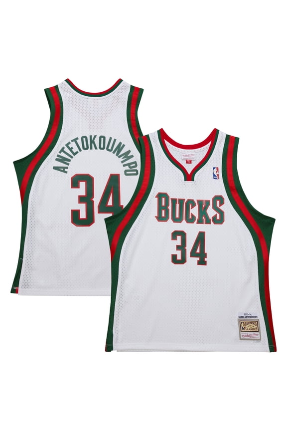 Men's Mitchell & Ness Giannis Antetokounmpo White Milwaukee Bucks 2013/14 Hardwood Classics Swingman Jersey