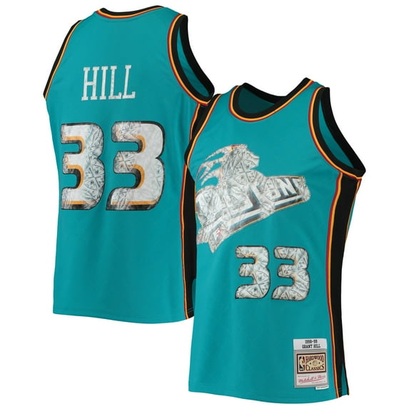 Men's Mitchell & Ness Grant Hill Teal Detroit Pistons 1998/99 Hardwood Classics NBA 75th Anniversary Diamond Swingman