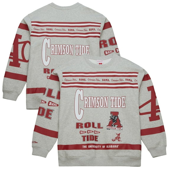 Men's Mitchell & Ness Heather Gray Alabama Crimson Tide All Over Print Sweatshirt