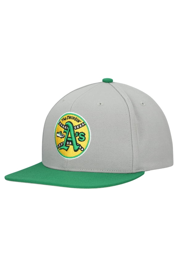 Men's Mitchell & Ness Gray Athletics Cooperstown Collection Basic Flip Snapback Hat