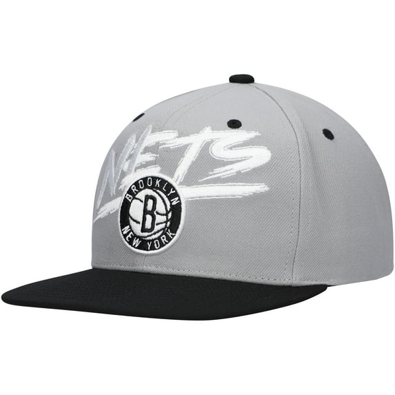 Men's Mitchell & Ness Gray/Black Brooklyn Nets Hardwood Classics Soul Transcript Snapback Hat