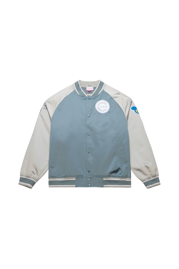 Men's Mitchell & Ness Gray Chicago Cubs Thunderstorm Head Coach Lightweight Satin Full-Snap Jacket