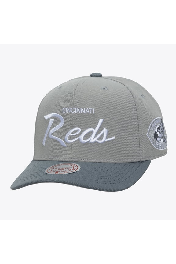 Men's Mitchell & Ness  Gray Cincinnati Reds Cooperstown Thunderstorm Head Coach Pro-Crown Adjustable Hat
