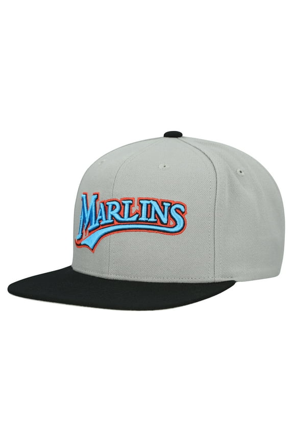 Men's Mitchell & Ness Gray Florida Marlins Cooperstown Collection Basic Flip Snapback Hat