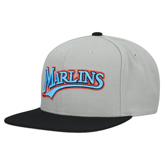 Men's Mitchell & Ness Gray Florida Marlins Cooperstown Collection Basic Flip Snapback Hat