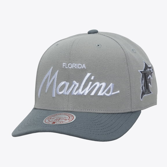 Men's Mitchell & Ness Gray Florida Marlins Cooperstown Thunderstorm Head Coach Pro-Crown Adjustable Hat