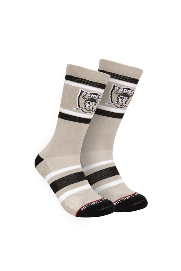 Men's Mitchell & Ness Gray Oakland Raiders Throwback Team Stripes Crew Socks