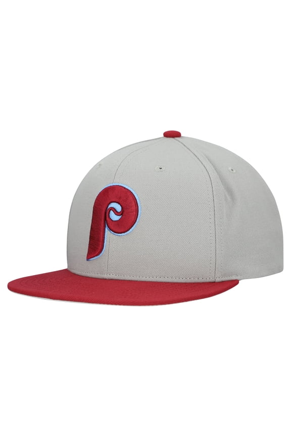 Men's Mitchell & Ness Gray Philadelphia Phillies Cooperstown Collection Basic Flip Snapback Hat