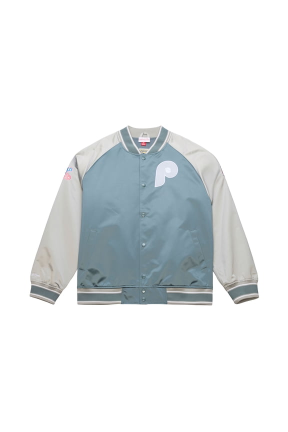 Men's Mitchell & Ness Gray Philadelphia Phillies Thunderstorm Head Coach Lightweight Satin Full-Snap Jacket