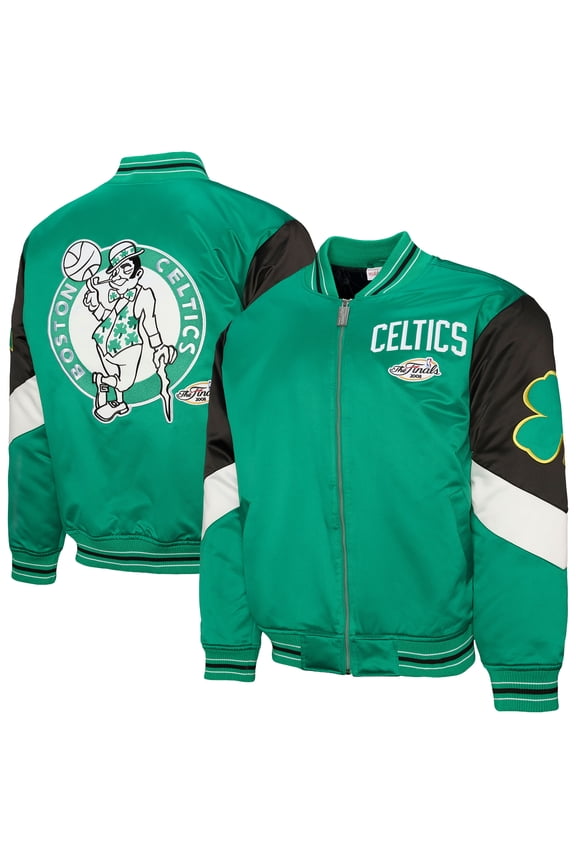Men's Mitchell & Ness Green Boston Celtics Throw It Back Heavyweight Full-Zip Satin Jacket