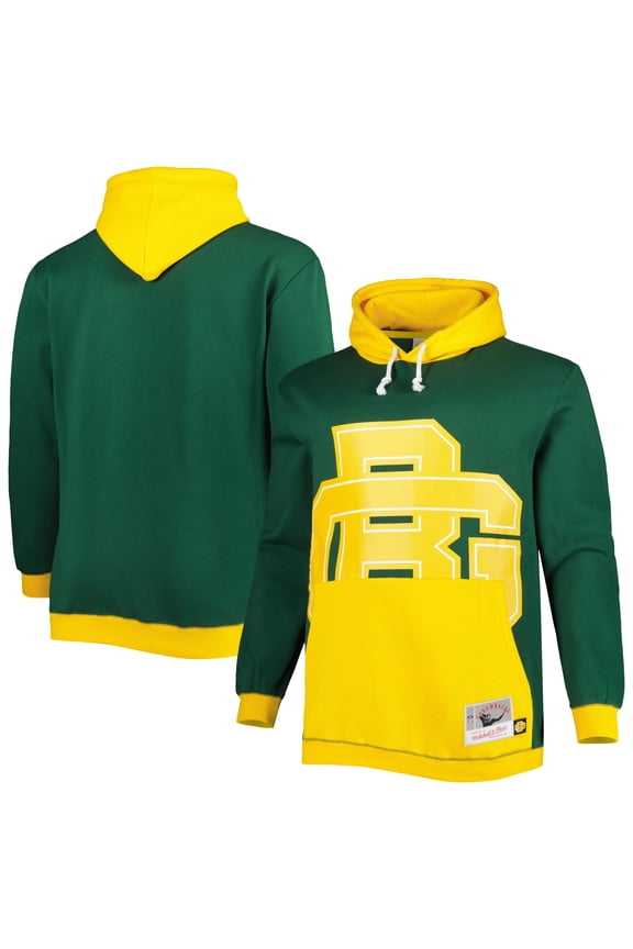 Men's Mitchell & Ness Green/Gold Green Bay Packers Big & Tall Big Face Pullover Hoodie