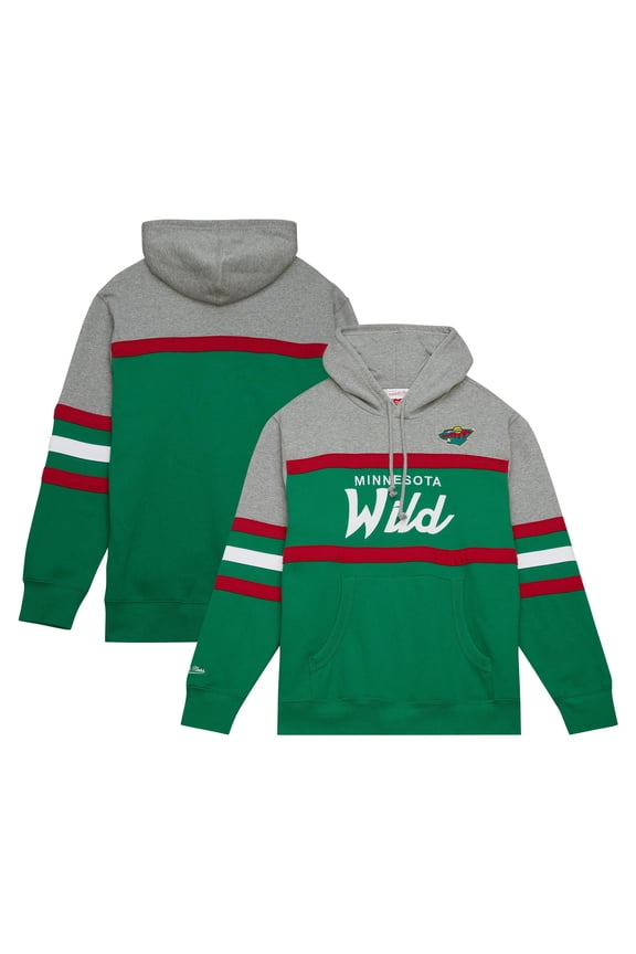 Men's Mitchell & Ness Green/Gray Minnesota Wild Head Coach Pullover Hoodie