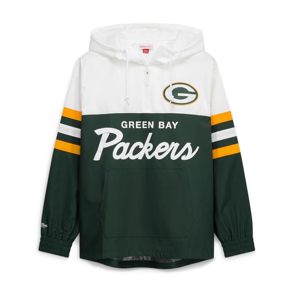 Men's Mitchell & Ness Green Green Bay Packers Head Coach Anorak Quarter-Zip Windbreaker Jacket
