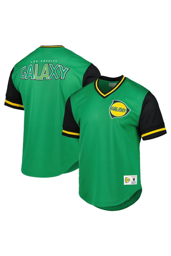 Men's Mitchell & Ness Green LA Galaxy Mesh V-Neck T-Shirt
