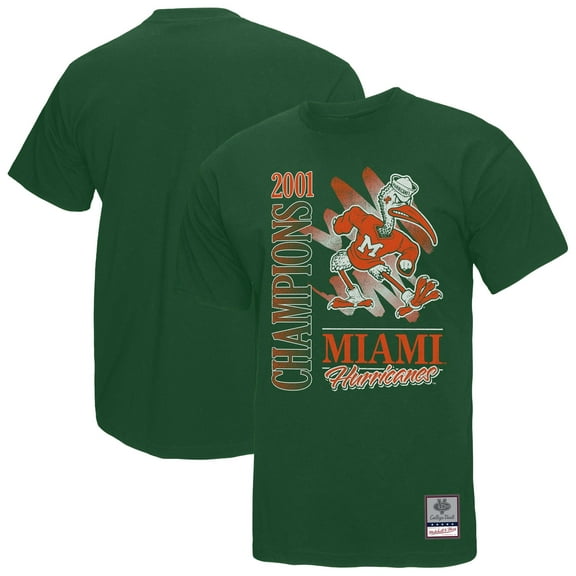 Men's Mitchell & Ness  Green Miami Hurricanes Retro Brush Mineral Wash T-Shirt