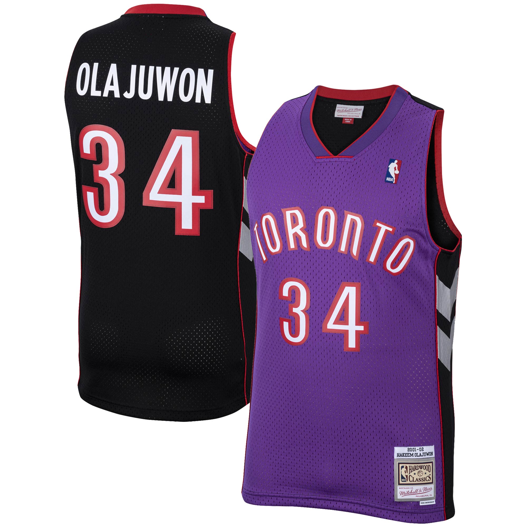 Men's Mitchell & Ness Hakeem Olajuwon Purple Toronto Raptors 2001/02 Hardwood Classics Swingman Jersey