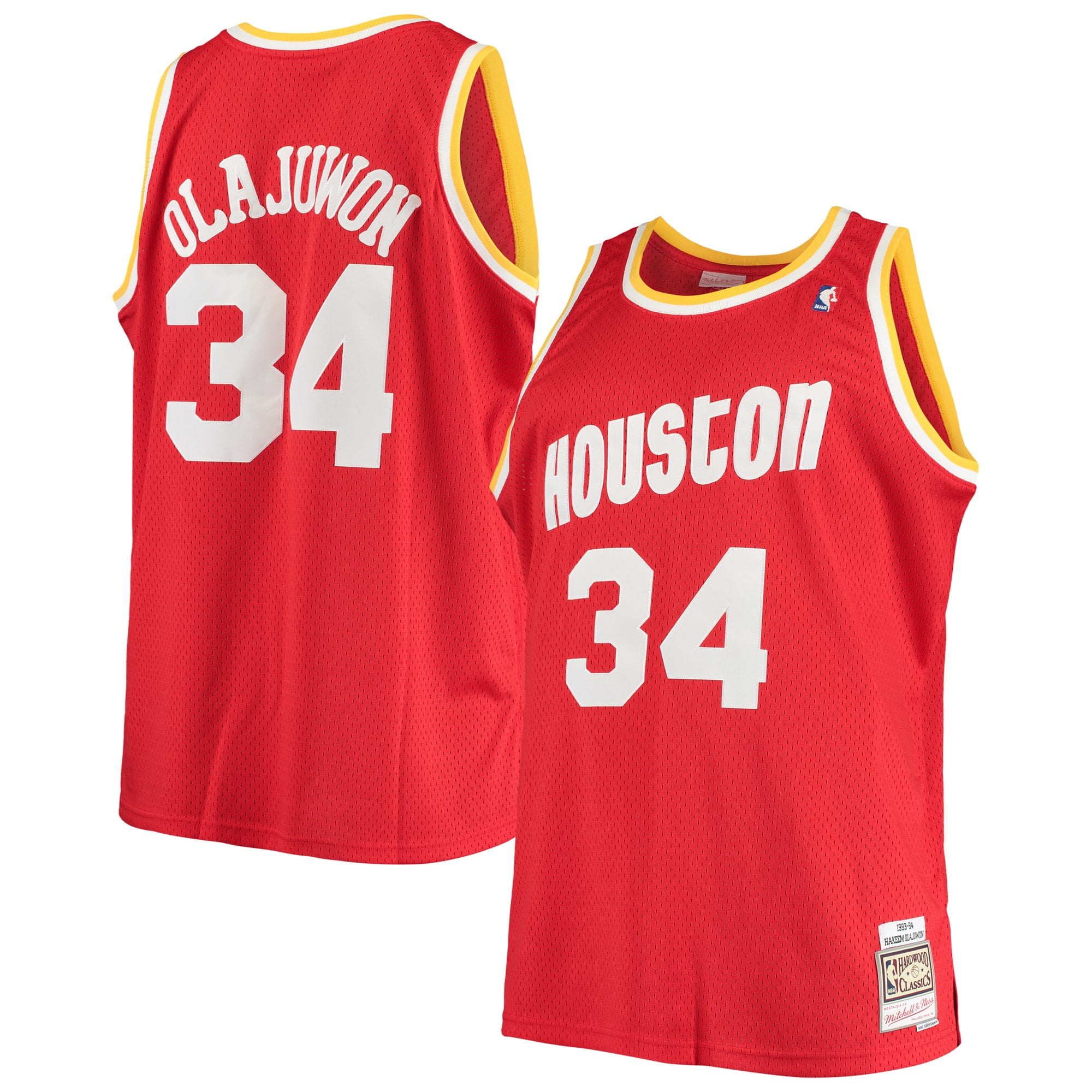 Hakeem Olajuwon Houston Rockets Autographed Mitchell & Ness Red 1993-94  Authentic Jersey with NBA Top