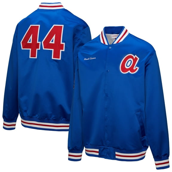 Men's Mitchell & Ness Hank Aaron Royal Atlanta Braves Legends Collection Vintage Satin Full-Snap Jacket
