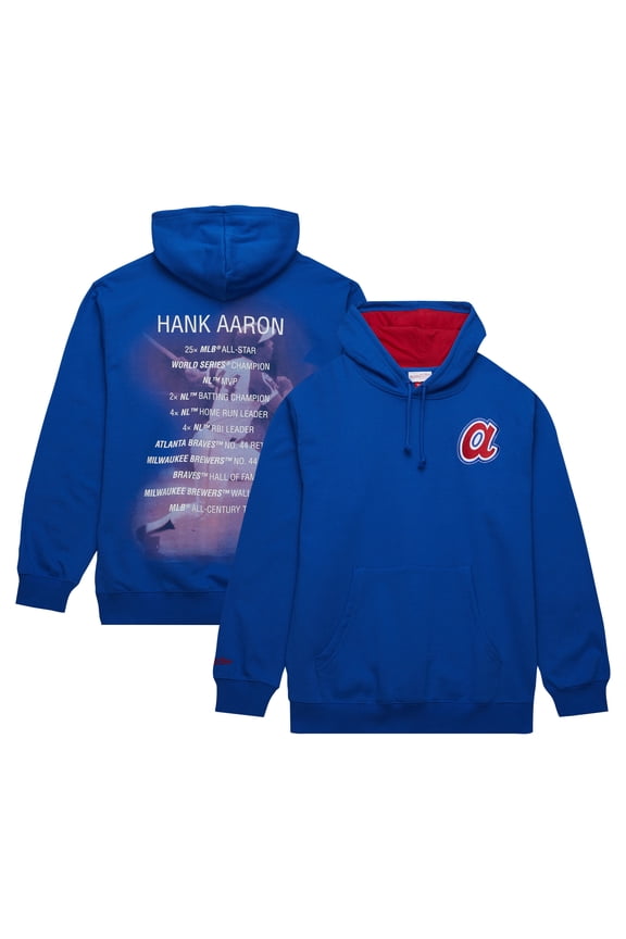 Men's Mitchell & Ness Hank Aaron Royal Atlanta Braves Vintage Logo Name & Number Pullover Hoodie