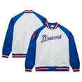 thumbnail image 1 of Men's Mitchell & Ness Hank Aaron-White/Royal Atlanta Braves Cooperstown Collection Legends Lightweight Satin Raglan, 1 of 4