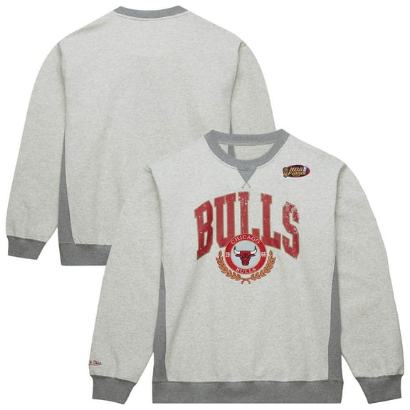 Men's Mitchell & Ness Heather Gray Chicago Bulls  Vintage Logo Pullover Sweatshirt