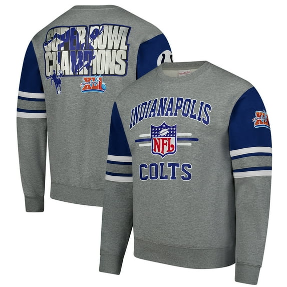 Men's Mitchell & Ness Heather Gray Indianapolis Colts All Over 4.0 Vintage Logo Pullover Sweatshirt