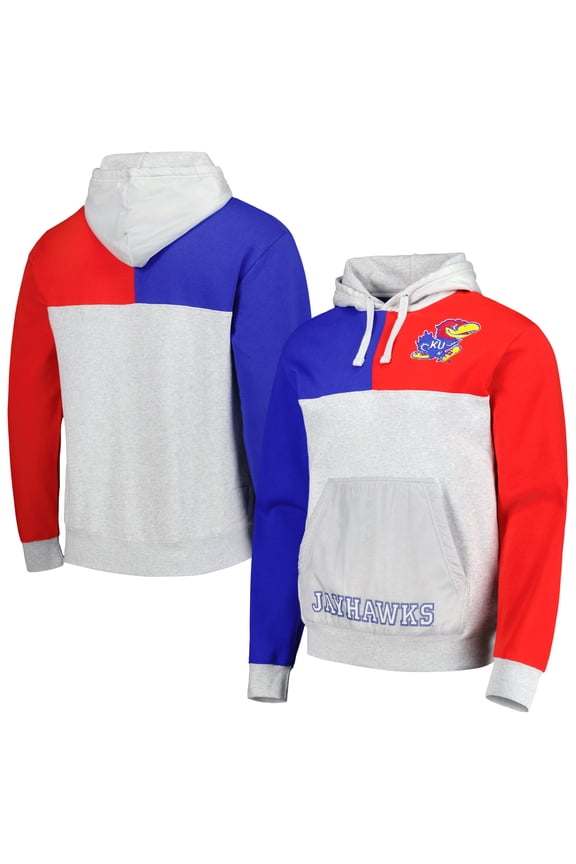 Men's Mitchell & Ness Heather Gray Kansas Jayhawks Tie-Breaker Pullover Hoodie