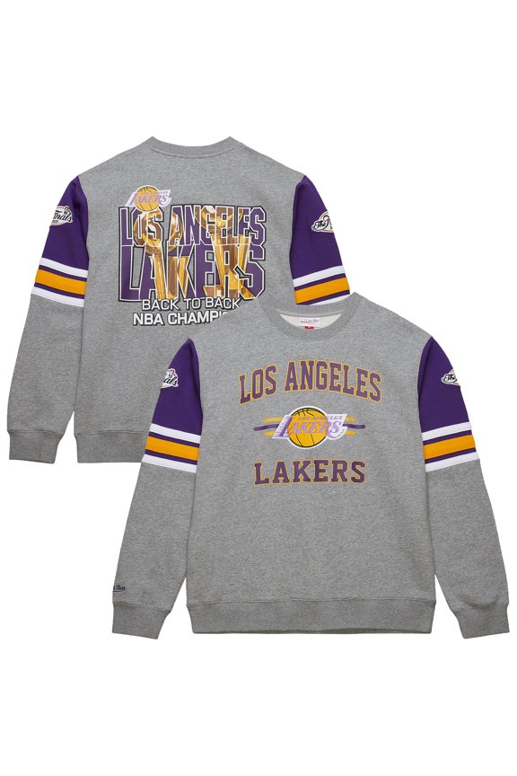 Men's Mitchell & Ness Heather Gray Los Angeles Lakers Hardwood Classics All Over 4.0 Pullover Sweatshirt