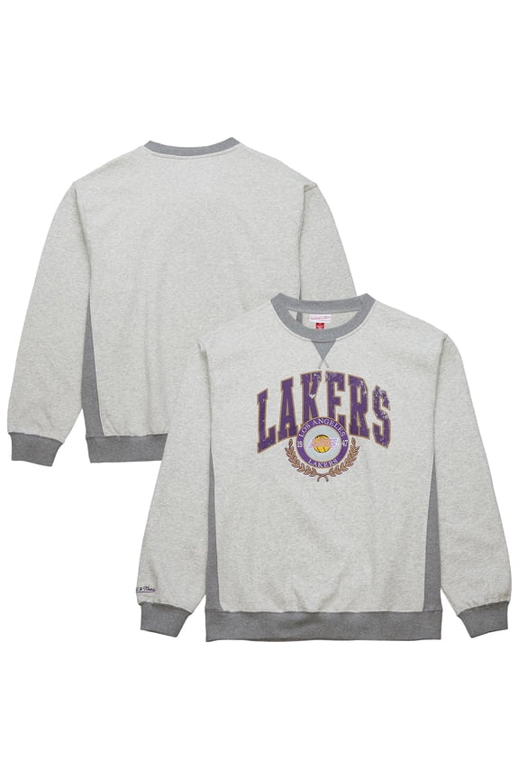 Men's Mitchell & Ness Heather Gray Los Angeles Lakers  Vintage Logo Pullover Sweatshirt