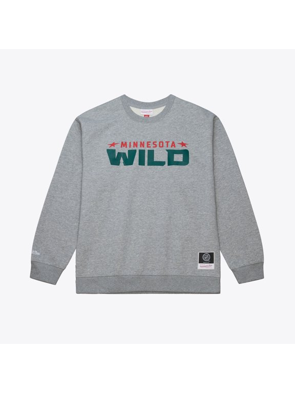 Men's Mitchell & Ness Heather Gray Minnesota Wild Walk-Off Logo Fleece Crewneck Sweatshirt