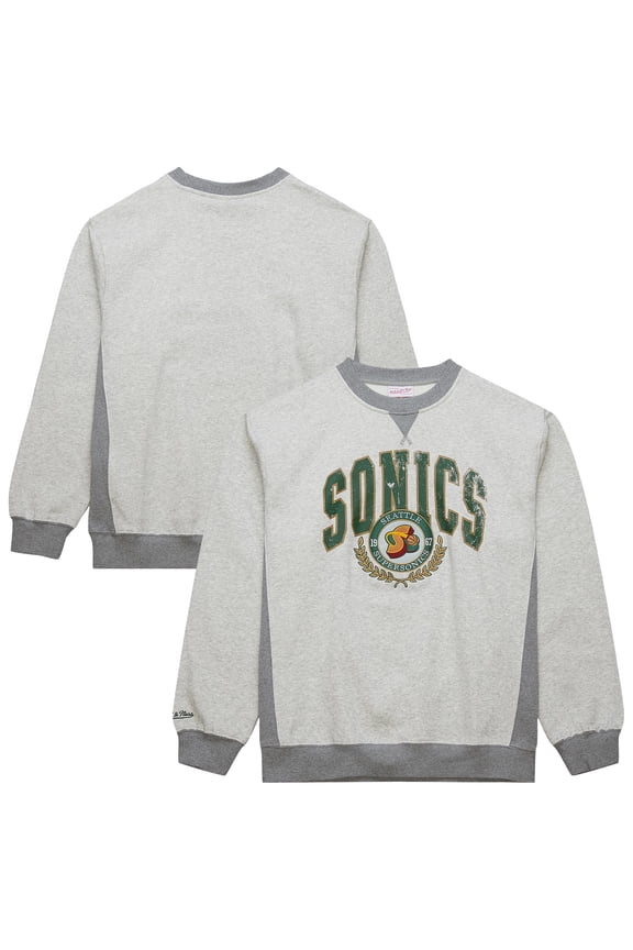 Men's Mitchell & Ness Heather Gray Seattle SuperSonics Hardwood Classics Vintage Logo Pullover Sweatshirt