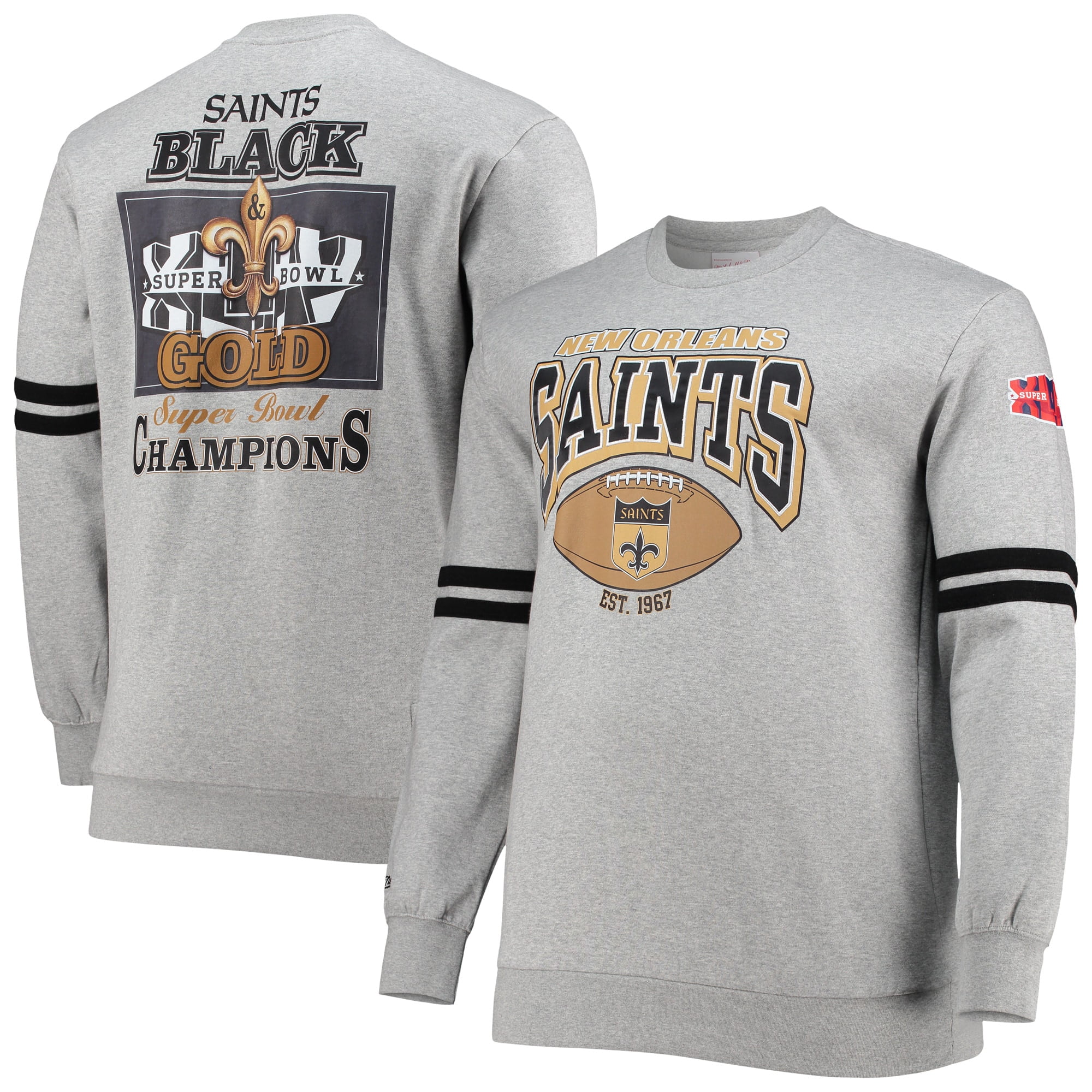 Men's Mitchell & Ness Heathered Gray New Orleans Saints Big & Tall Allover  Print Pullover Sweatshirt 