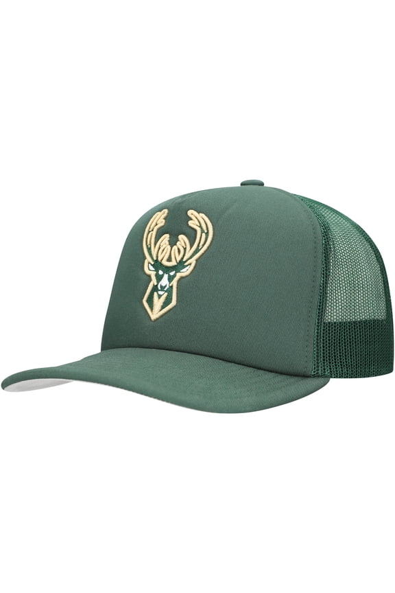 Men's Mitchell & Ness Hunter Green Milwaukee Bucks Core Evergreen OTC Trucker Adjustable Hat