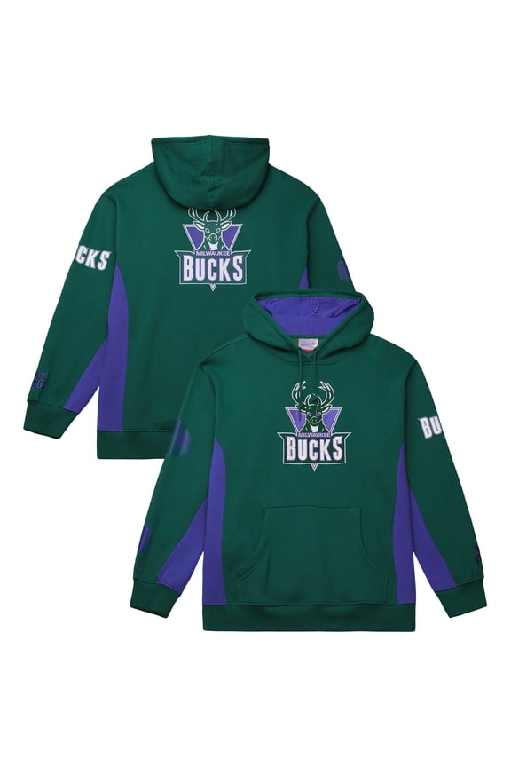 Men's Mitchell & Ness Hunter Green Milwaukee Bucks Hardwood Classics Team Origins Fleece Pullover Hoodie