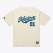 Mens Mitchell & Ness Ichiro Suzuki Cream Seattle Mariners Cooperstown Collection Throwback Name & Number T-Shirt