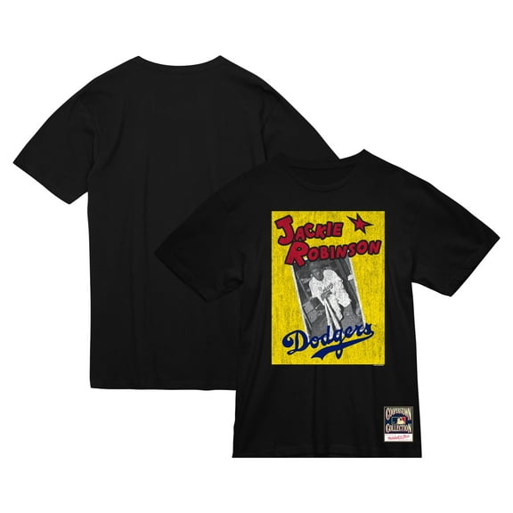 Men's Mitchell & Ness Jackie Robinson Black Brooklyn Dodgers Vintage Cover T-Shirt