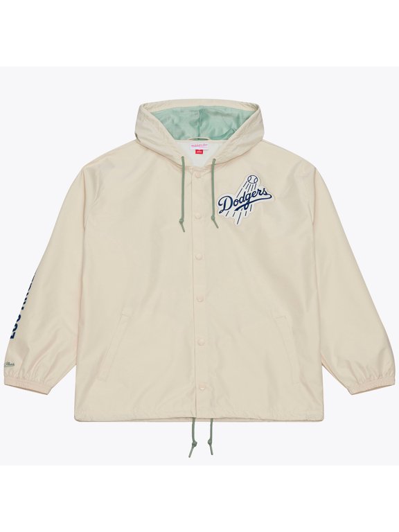 Men's Mitchell & Ness Jackie Robinson Cream Los Angeles Dodgers Full-Snap Yacht Rock Name & Number Hooded Coach's Jacket