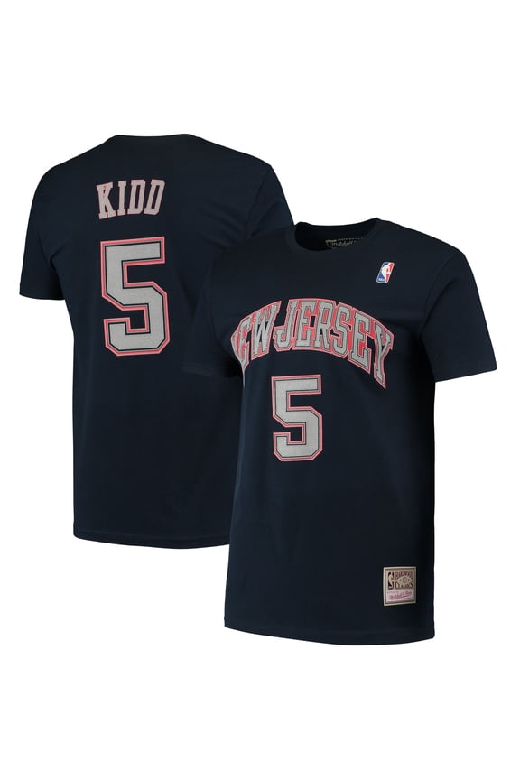 Men's Mitchell & Ness Jason Kidd Navy New Jersey Nets Hardwood Classics Stitch Name & Number T-Shirt