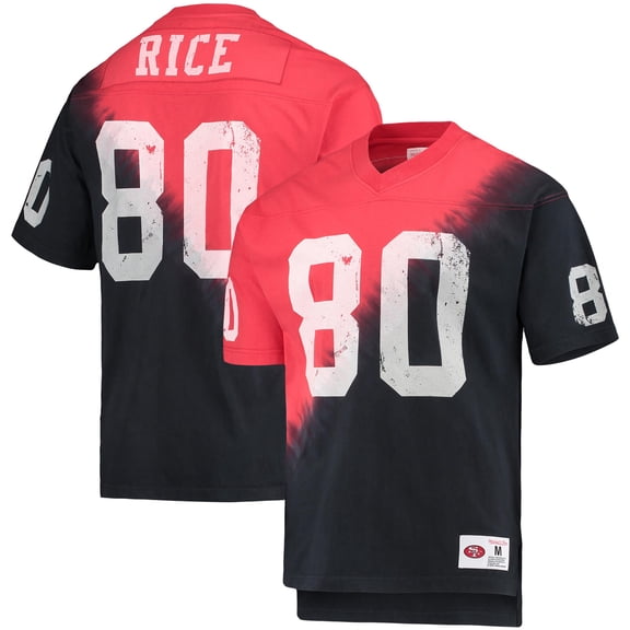 Men's Mitchell & Ness Jerry Rice Black/Red San Francisco 49ers Retired Player Name & Number Diagonal Tie-Dye V-Neck